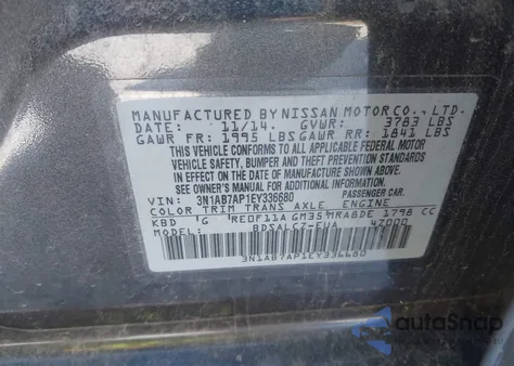 2014 Nissan Sentra S from USA, damaged, VIN 3N1AB7AP1EY336680